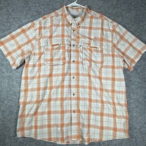 L.L.Bean Fishing Shirt Mens XXL Cape Back Nylon Polyester Orange Plaid
